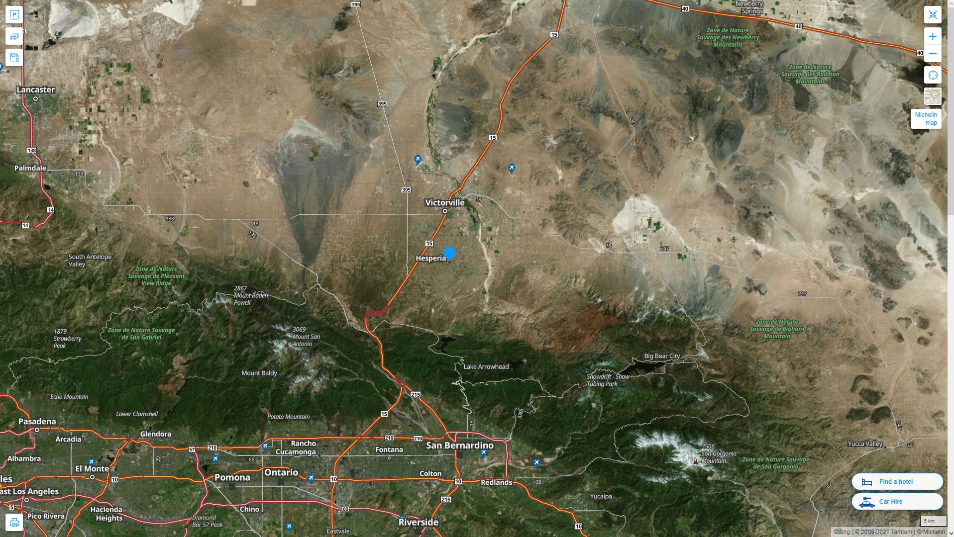 Hesperia California Highway and Road Map with Satellite View